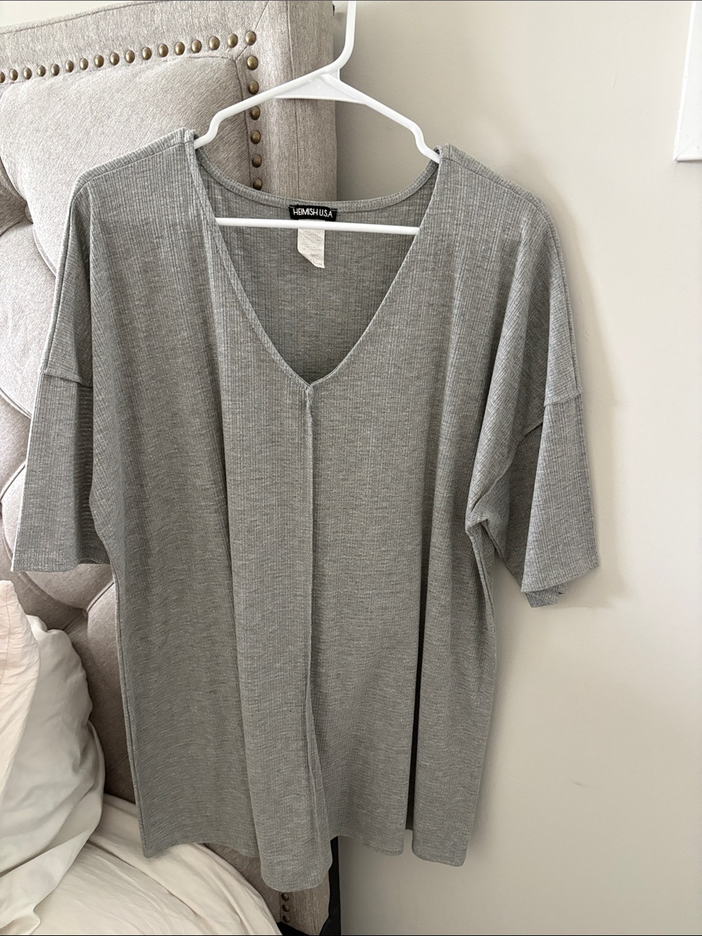 Heimish USA Gray V-Neck Ribbed Top